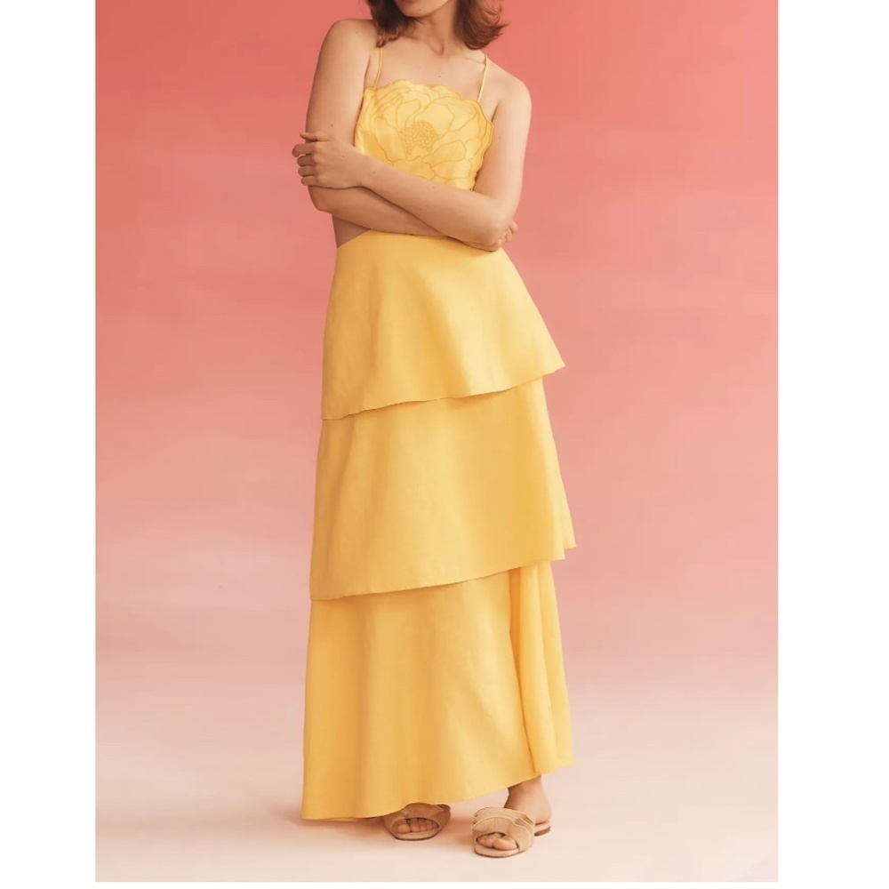 FARM Rio 3D Floral Tiered Midi Dress | Sz L